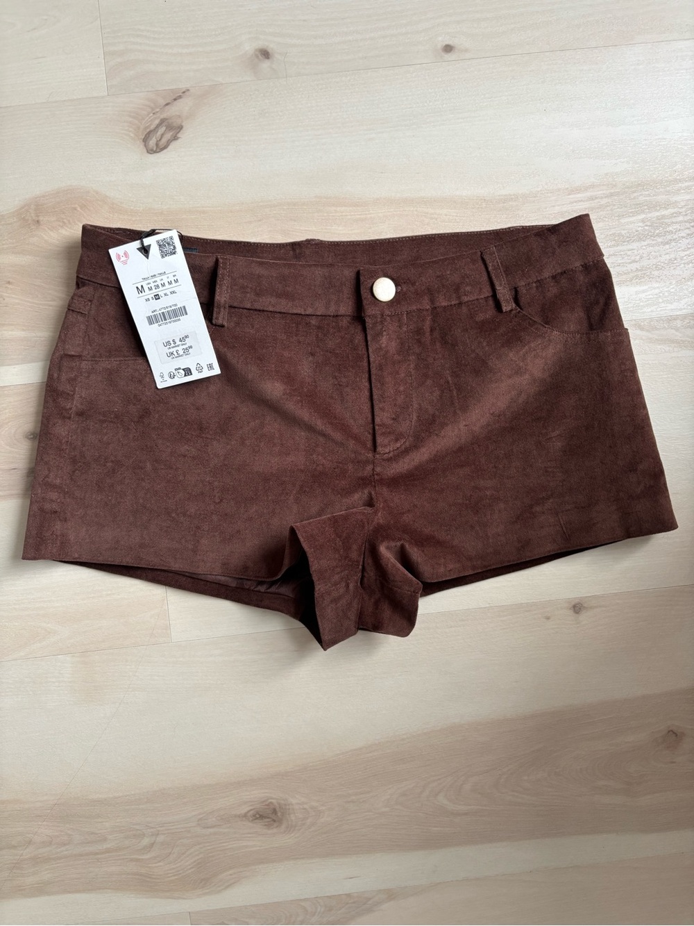 Zara Brown High-Waist Suede-Look Shorts